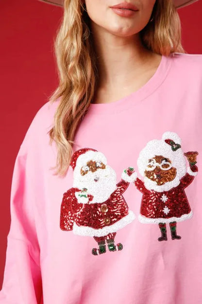 Christmas Santa Sequined Loose Long Sleeve Sweatshirt