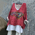 Comstylish Women's Vintage Music And Bird Art Print Cotton And Linen Shirt