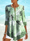 Women's Casual Loose Leaf Crew Neck Tunic Shirt