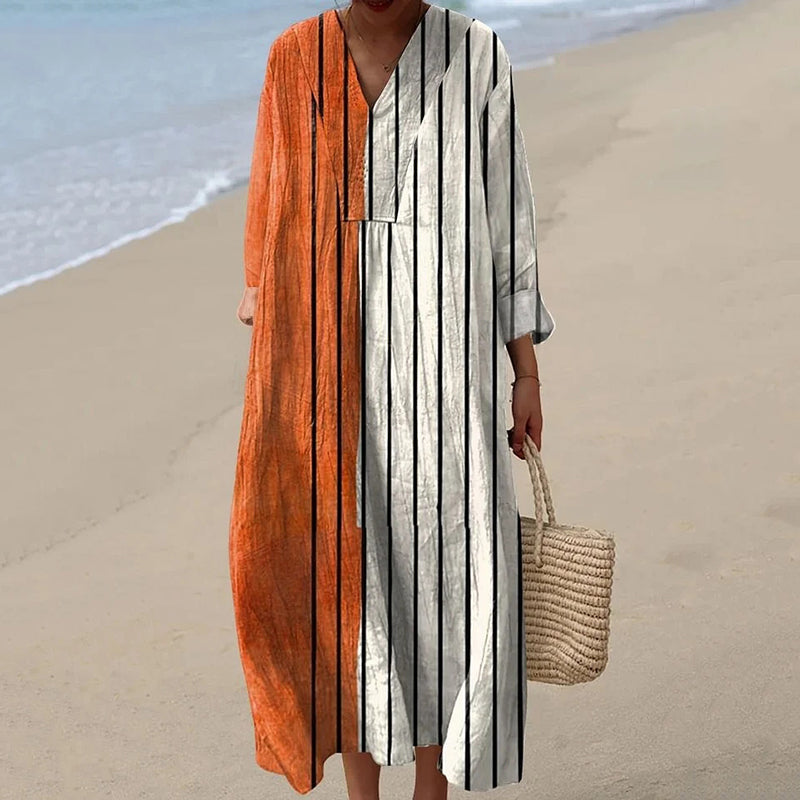 Women's Vintage Abstract Geometry Art Print Cotton Dress elevenforest