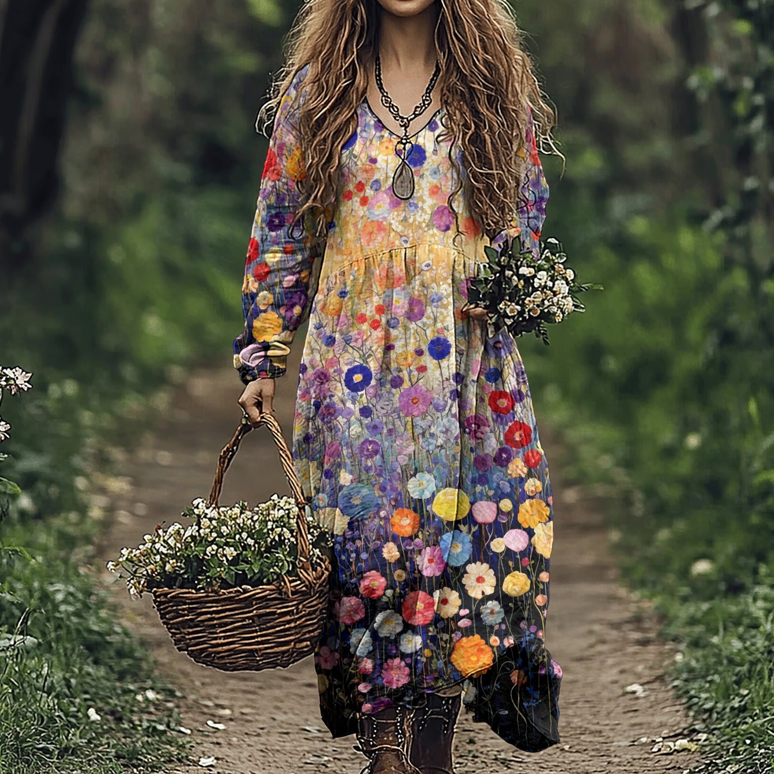 Vintage Purple Floral Art Women's Linen Dress elevenforest