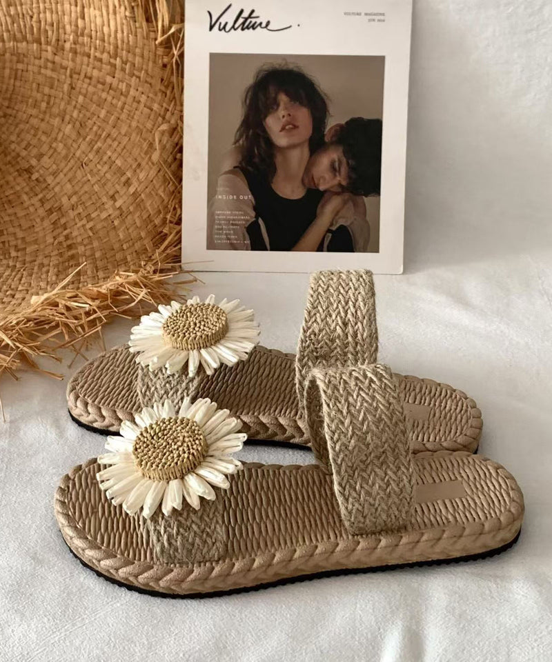 Handmade Grass Woven Flower Beach Slippers Summer New Ag1008