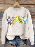 Bird Embroidery Art Casual Cozy Knit Sweater artswardrobe