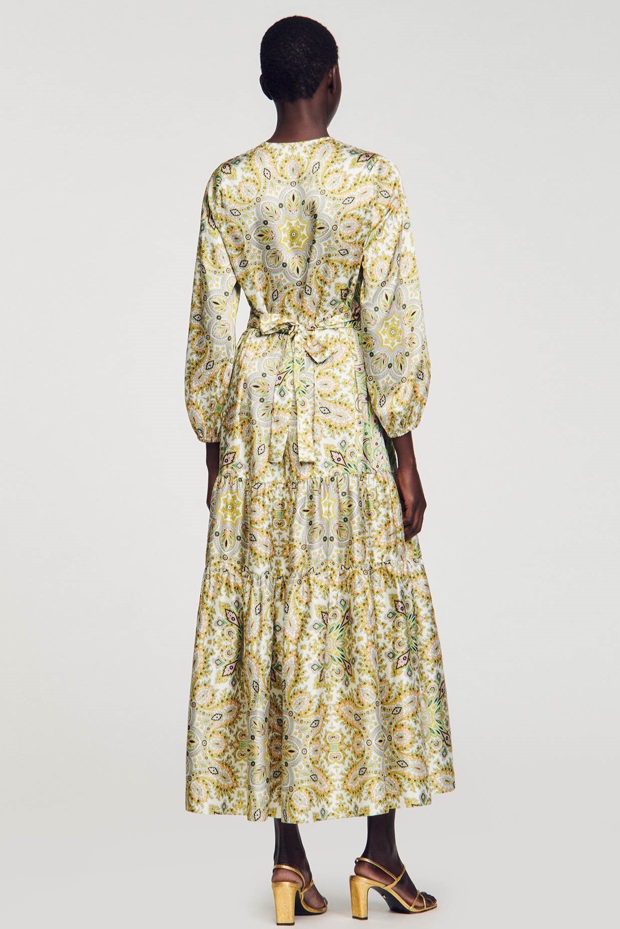 Paisley Mid Sleeve V-neck Midi Dress