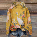 Japanese Art Crane Print Long Sleeve Hoodie elevenforest