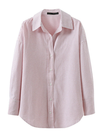 Urban Loose Striped Lapel Collar Blouses&shirts Tops