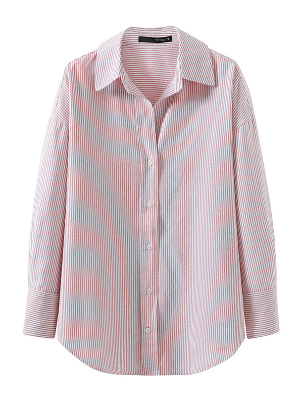 Urban Loose Striped Lapel Collar Blouses&shirts Tops