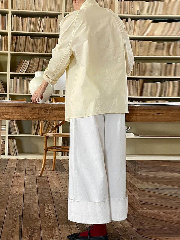 Long Sleeves Loose Color Split-joint Streamer High Neck Blouses