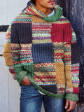 Men's Colorful Aztec Cable Knit Patchwork Cozy Hooded Sweater elevenforest
