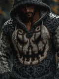 Men's Halloween Pumpkin Face Celtic Hooded Cozy Chunky Sweater elevenforest