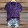 Women's Vintage Floral Texture Art Print V-neck Casual T-Shirt