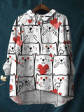 Women's Colorful Watercolor Cats Print Cotton And Linen Shirt