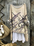 Comstylish Idle Cloud Wild Crane Japanese Linen Blend Flowy Tunic