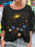 Comstylish Women's Planets Inspired Embroidered Long Sleeve T-shirt