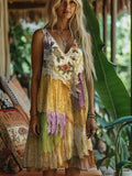 Lace Floral Vintage Multi-layer Art Women's Linen Vest Dress elevenforest