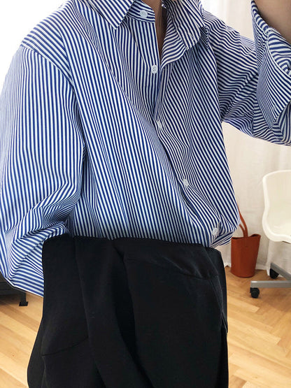 Urban Loose Striped Lapel Collar Blouses&shirts Tops