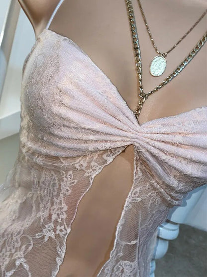 Crop Top Y2k Aesthetic Spaghetti Strap Sleeveless Lace Camisole Halter Tank