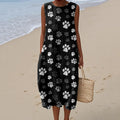 Women's Dog Art Print Cotton And Linen Dress elevenforest