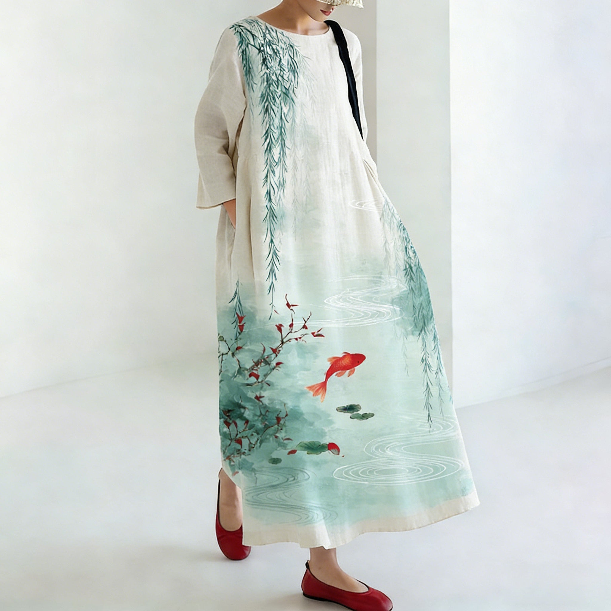 Comstylish Women's Floral Pattern Japanese Linen Dress