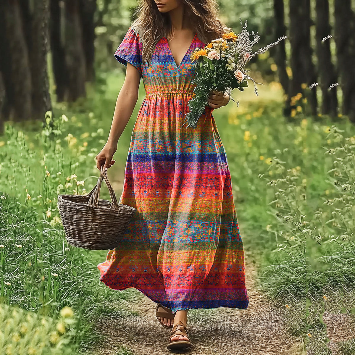 Womens Floral Art Linen Dress elevenforest