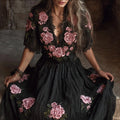 Bohemian Classic Romantic Embroidered Rose Short-sleeved Long Dress elevenforest