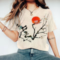 Vintage Japanese Art Sunrise Round Neck Casual T-Shirt elevenforest