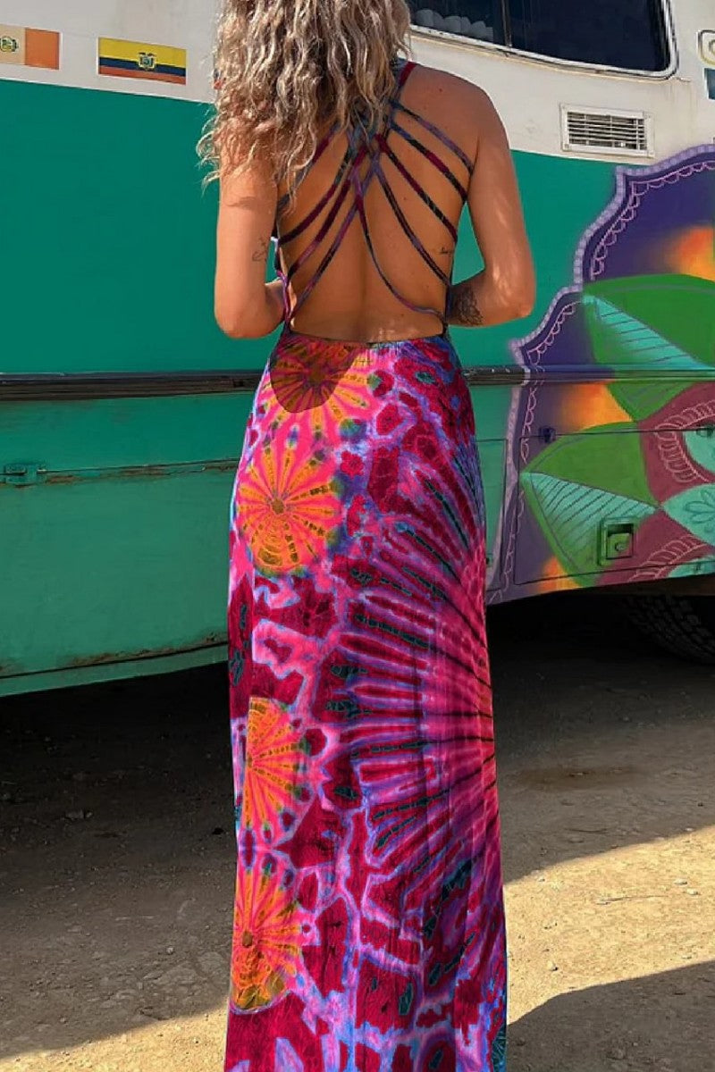 Print Backless U Neck Vest Dress Dresses