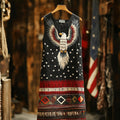Women's Eagle And Tribal Pattern Cotton And Linen Short Dress elevenforest