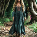 Women's Vintage Boho Linen Blend Ethnic Midi Dress elevenforest