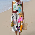 Women's Cute Dogs Art Print Sleeveless Dress elevenforest