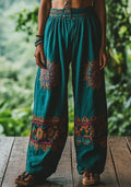 Summer Holiday Floral Embroidered Linen Trousers elevenforest