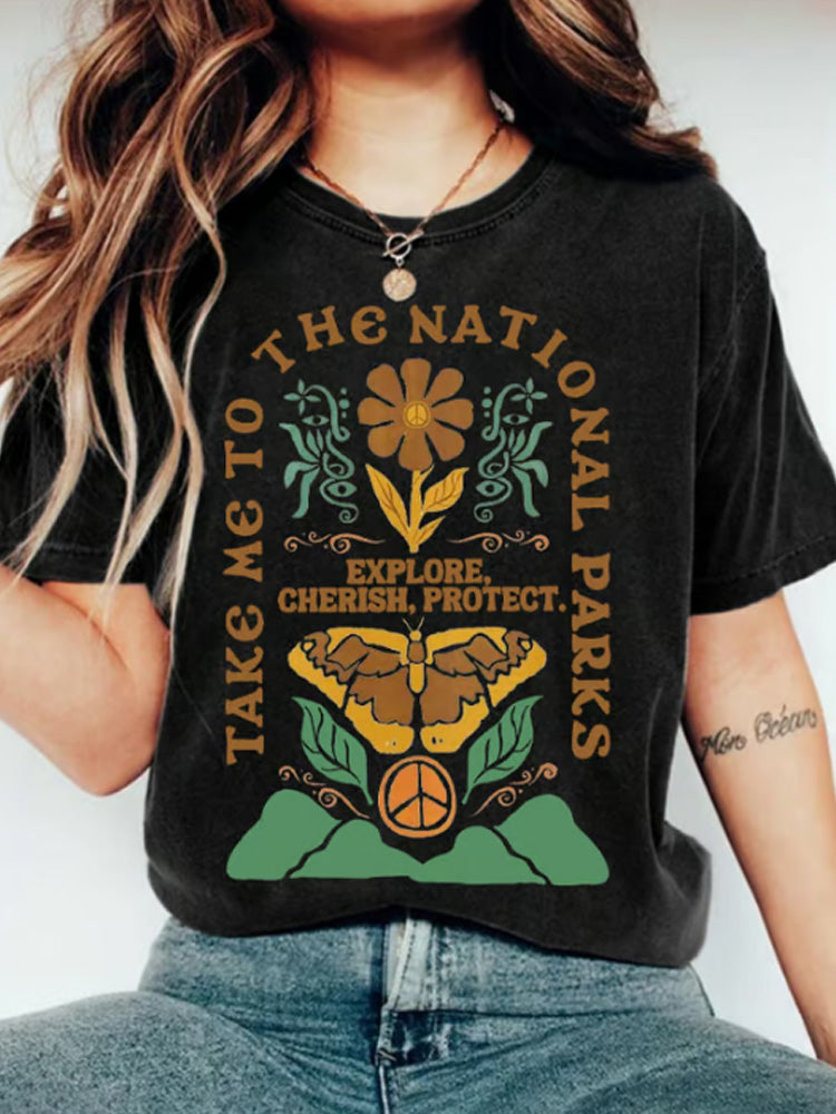 Comstylish Women's Protect Our National Parks Print Round Neck T-shirt