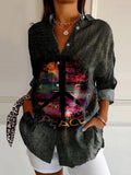 Women's Hippie Peace Art Print Casual Cotton Shirt