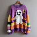 Halloween Spooky Ghost Embroidered Patchwork Cozy Knitted Sweater elevenforest