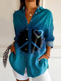 Women's Hippie Art Print Casual Cotton Shirt