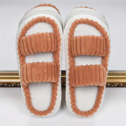 Double Straps Plush Slippers Ht0147