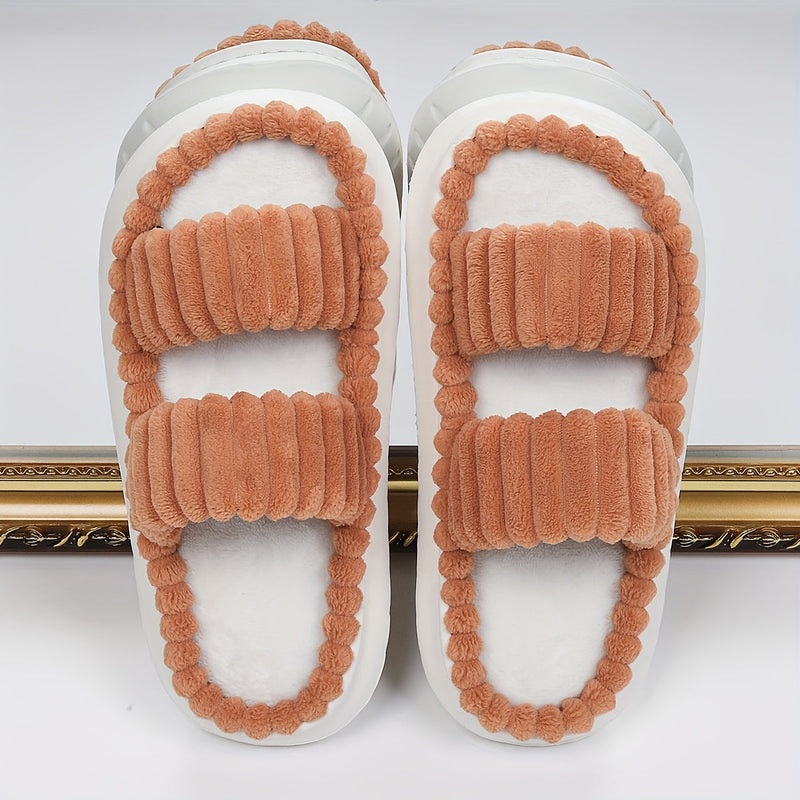 Double Straps Plush Slippers Ht0147