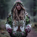 Women's Vintage Viking Tree Of Life Art Knit Zip-up Hooded Sweater elevenforest