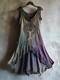 Vintage Tree Of Life Lace Hem Gradient Dyed Linen Dress elevenforest