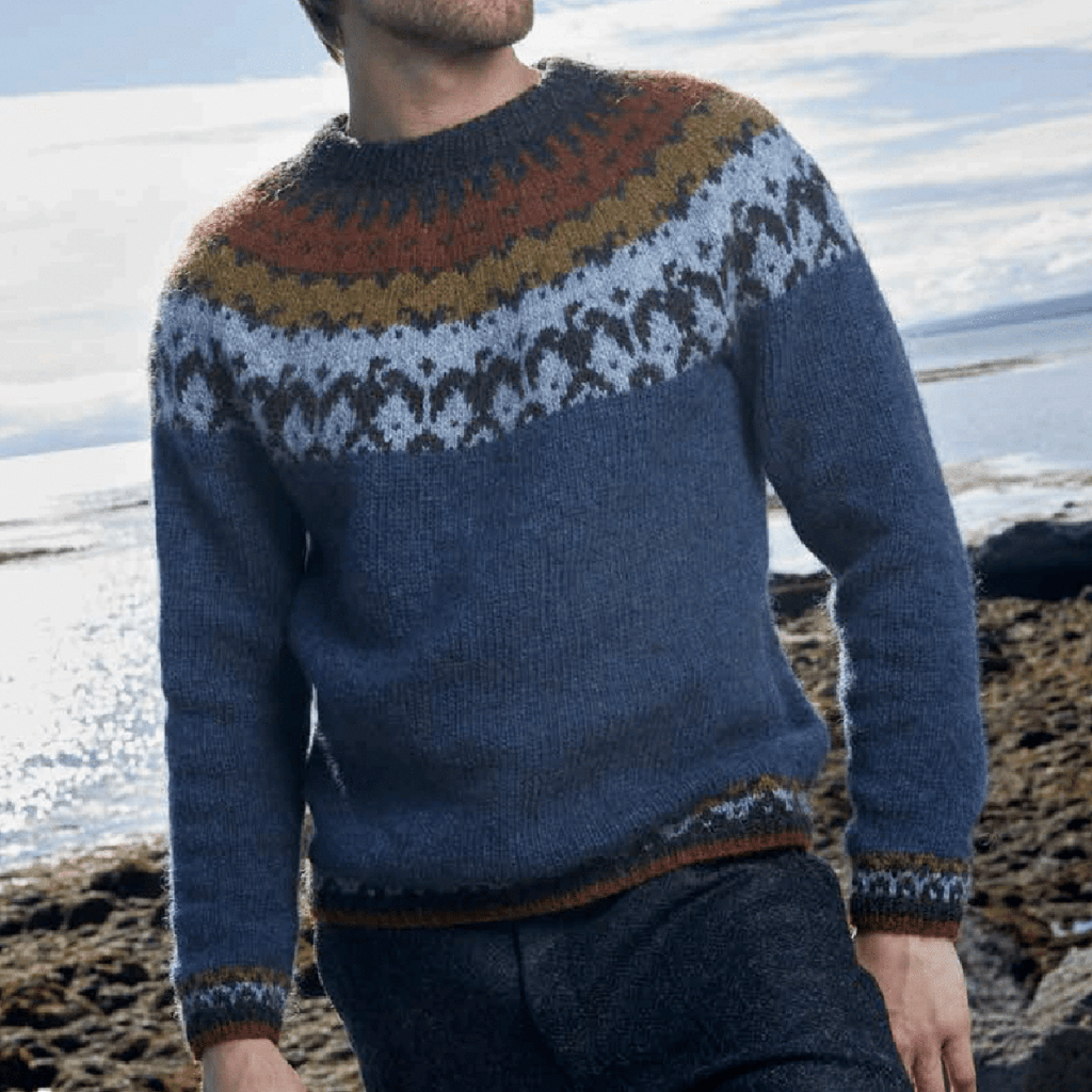 Men's Vintage Knitted Jacquard Crew Neck Sweater elevenforest