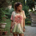 Women's Retro Floral Gradient Pattern Round Neck Short Sleeve T-shirt elevenforest