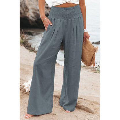 Spring Summer Cotton Linen Wide Leg Pants Trousers