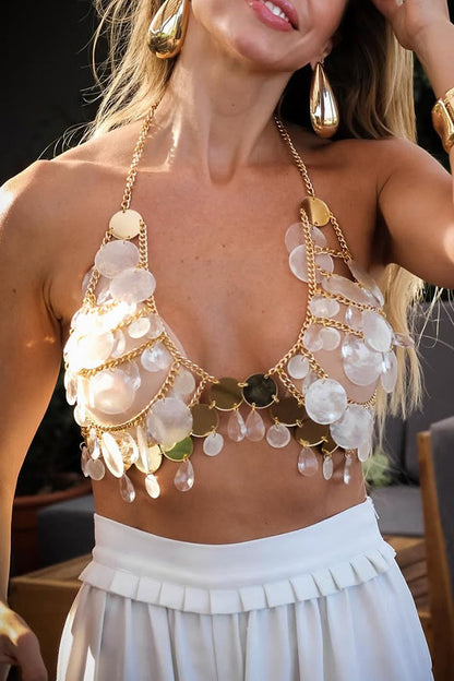 Sequined Halter Neck Chest Chain Necklace