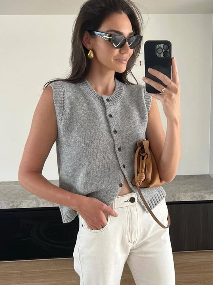 Tossy Knitted Vests Top for Single-breasted Knitwear Cardigan Tank Sweater Female Sleeveless