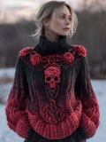 Vintage Red Roses Viking Celtic Skull Cozy Knit Turtleneck Sweater elevenforest