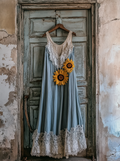 Boho Sunflower Embroidered Pattern Lace Patchwork Art Linen Dress elevenforest