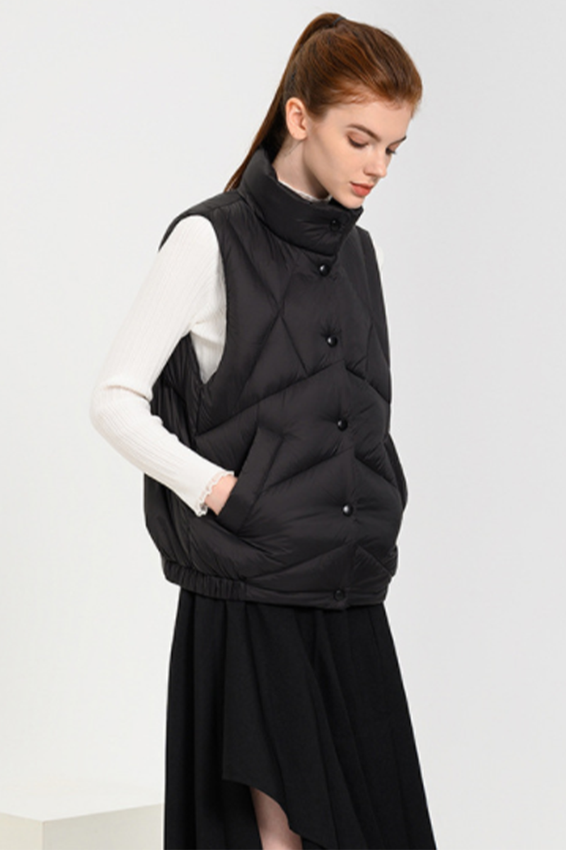 Daily Pocket Zipper White Duck Down Mandarin Collar Waistcoats(down Content 86%~90%)(3 Colors)