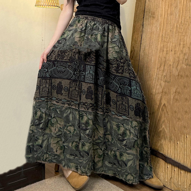 Women's Vintage Floral Patchwork Art Pattern Cotton Skirt elevenforest