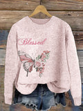 Pink Consciousness Blessed Butterfly Embroidered Sweater artswardrobe