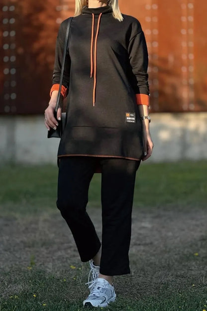 Long Contrast Color Sweatshirt Suit
